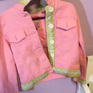 ⭐️ Kids pink coat with green trim